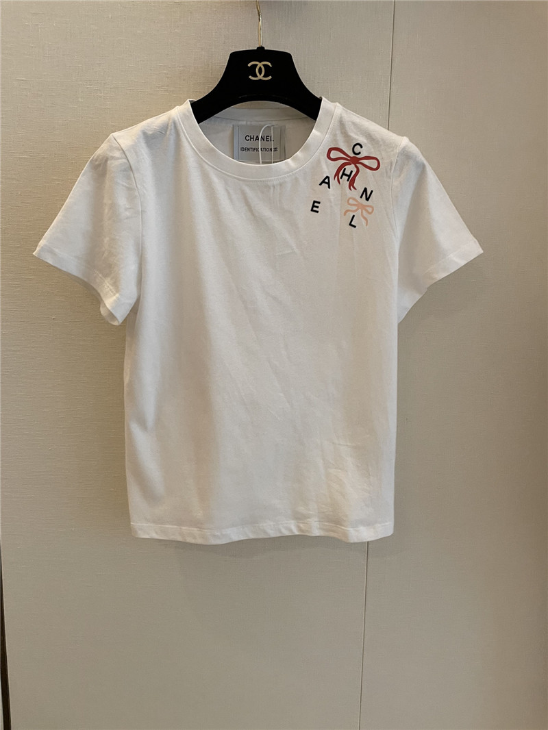 Ch**el short-sleeved replicas clothes with bow print