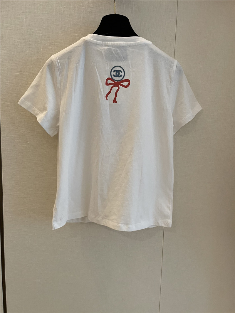 Ch**el short-sleeved replicas clothes with bow print