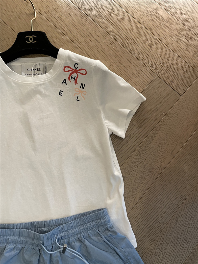 Ch**el short-sleeved replicas clothes with bow print