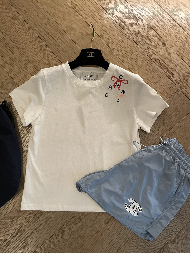 Ch**el short-sleeved replicas clothes with bow print