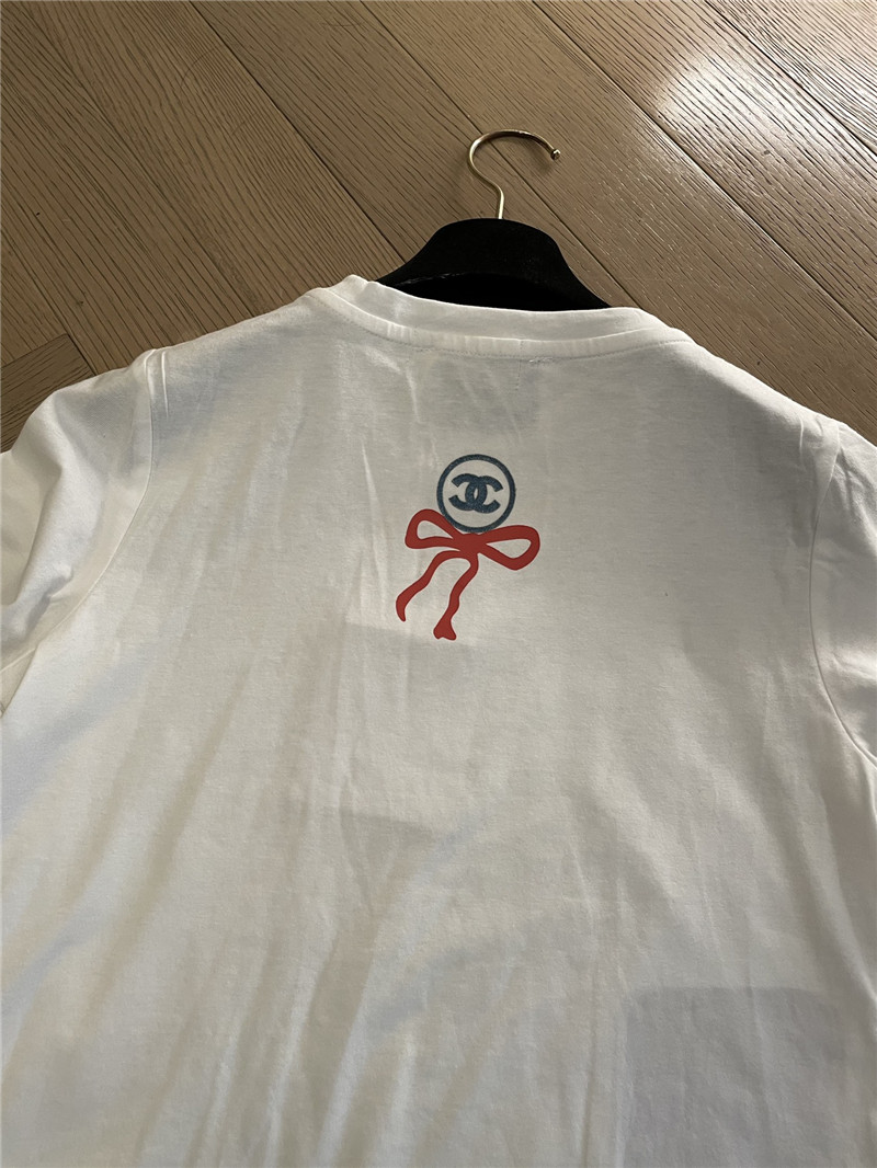Ch**el short-sleeved replicas clothes with bow print