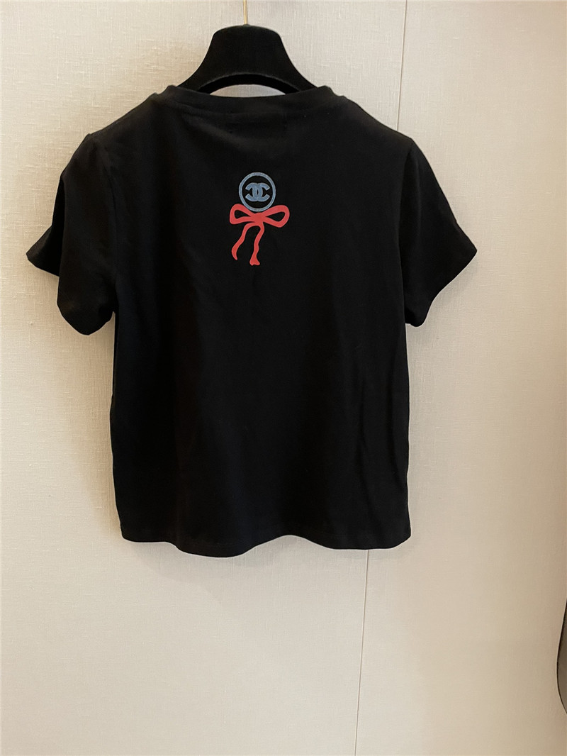 Ch**el short-sleeved replicas clothes with bow print