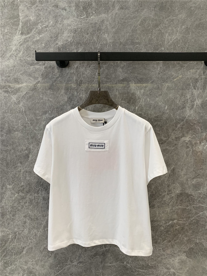M1um1u new color micro logo short-sleeved t-shirt replica clothes