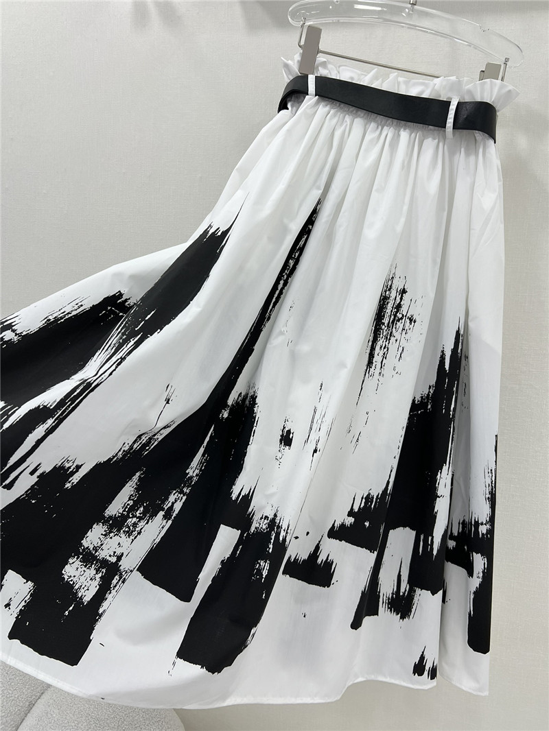D10r waistband lace pleated ink painting long skirt replica clothing
