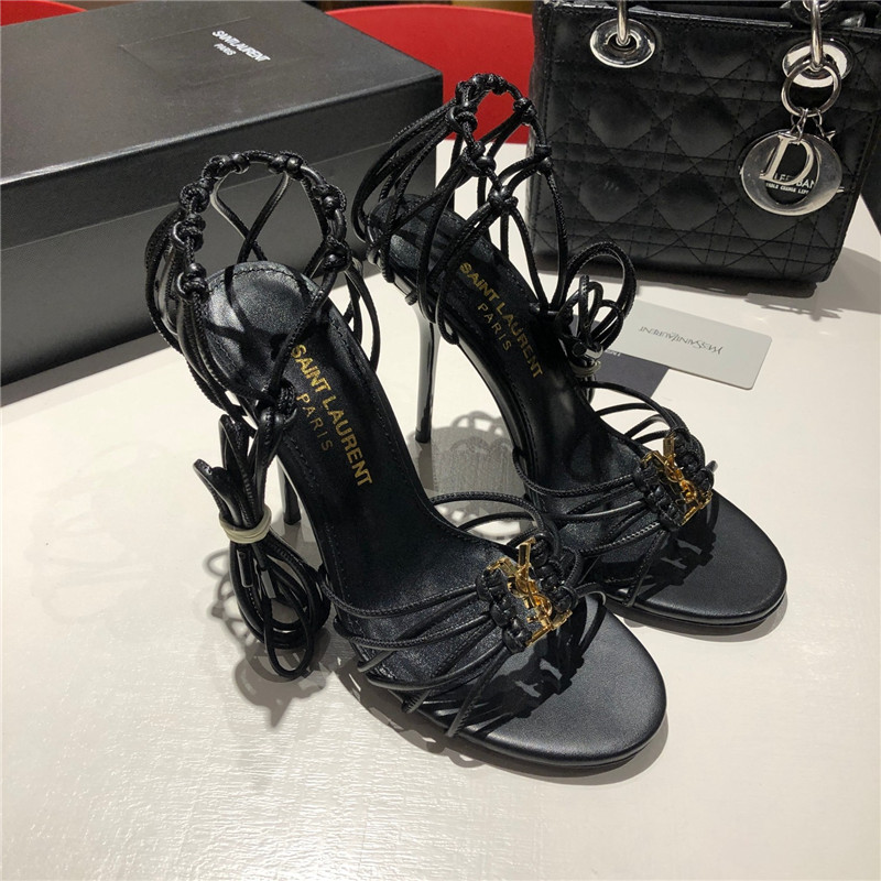 Sa1nt Lau*nt babylone black smooth leather sandals