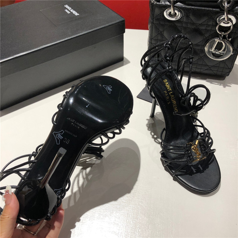 Sa1nt Lau*nt babylone black smooth leather sandals