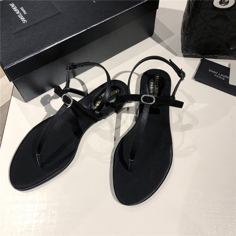 Sa1nt Lau*nt black suede t-strap flip flop flat sandals