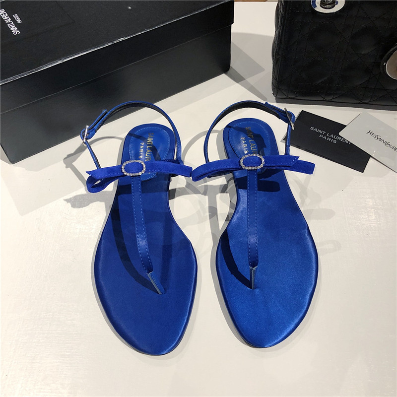 Sa1nt Lau*nt blue suede t-strap flip flop flat sandals