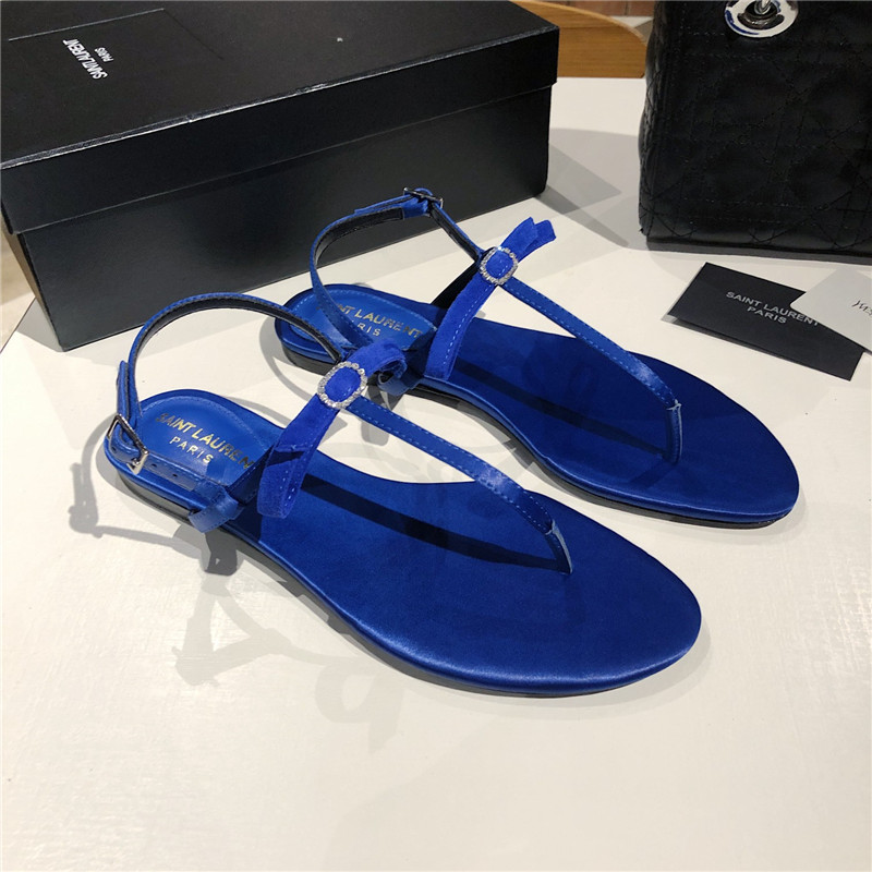 Sa1nt Lau*nt blue suede t-strap flip flop flat sandals