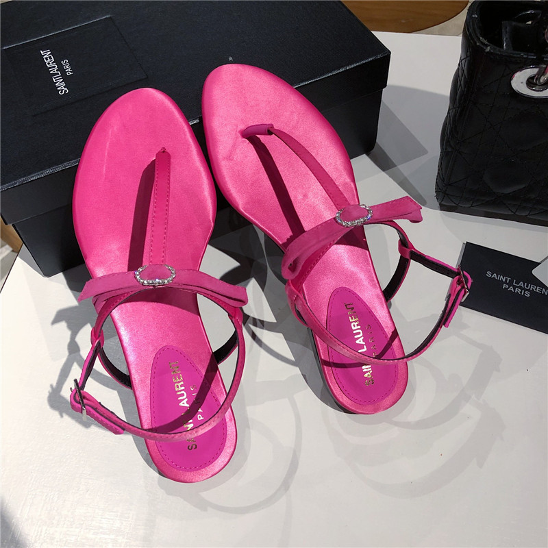Sa1nt Lau*nt fuchsia suede t-strap flip flop sandals