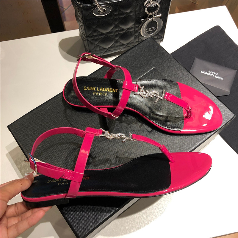 Sa1nt Lau*nt cassandra fuchsia patent crystal metal sandals