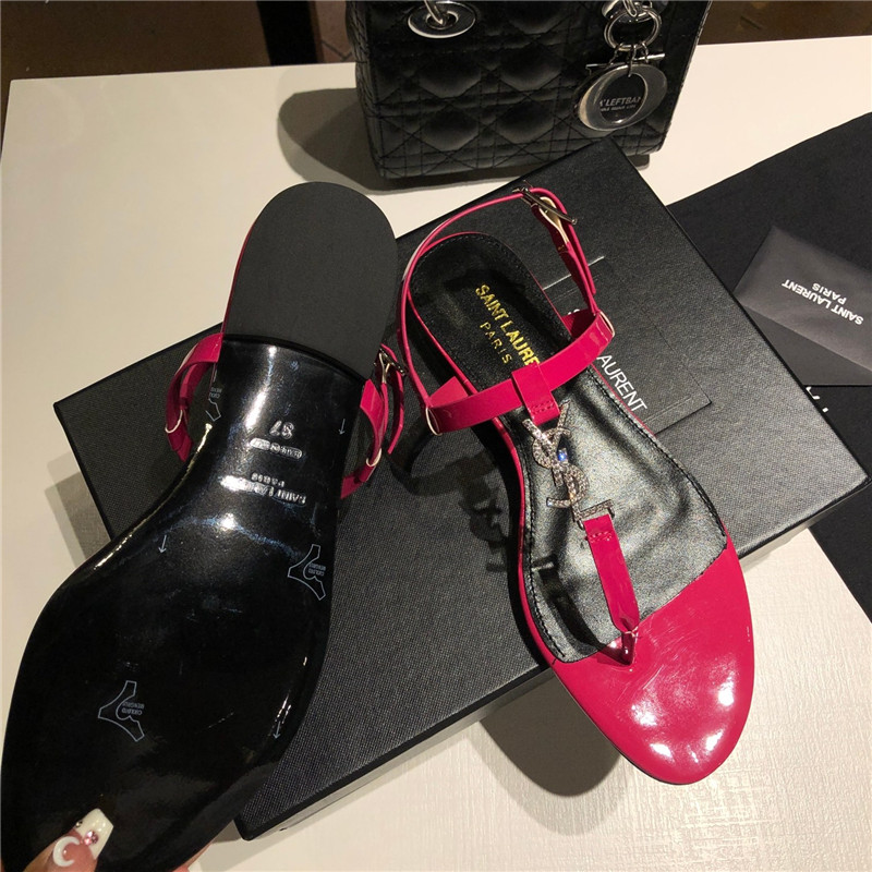 Sa1nt Lau*nt cassandra fuchsia patent crystal metal sandals