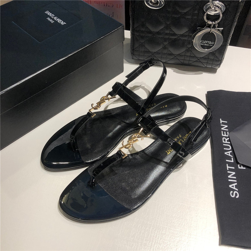 Sa1nt Lau*nt cassandra sandals black and gold patent leather