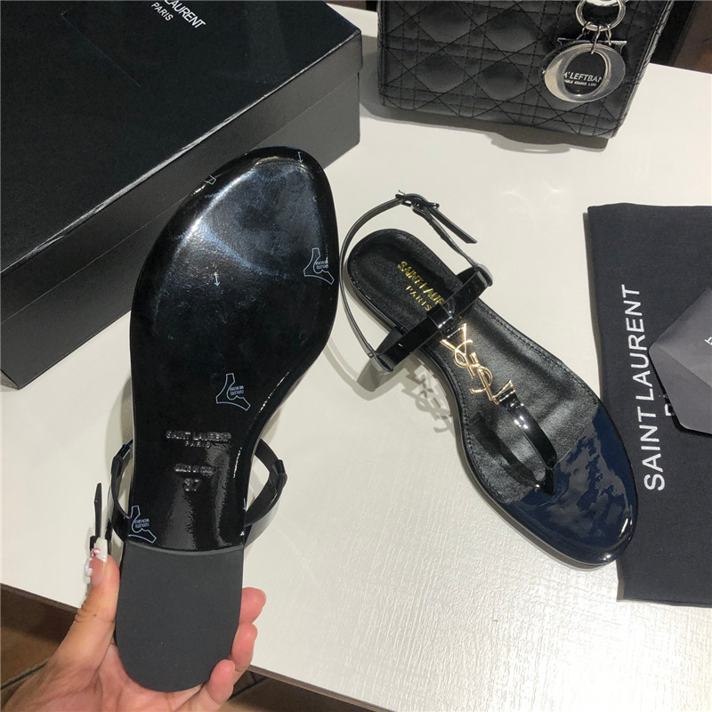 Sa1nt Lau*nt cassandra sandals black and gold patent leather