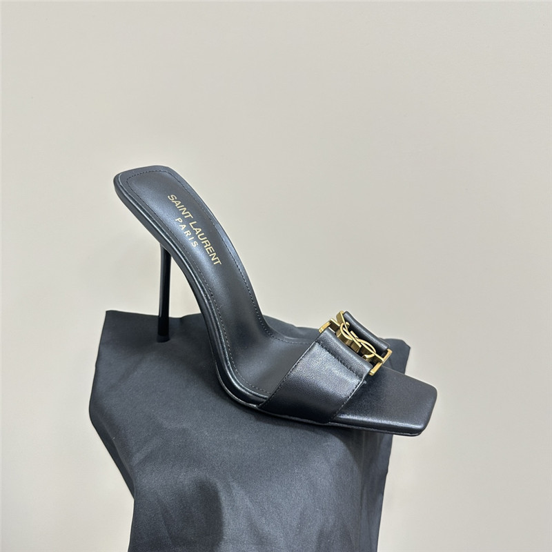 Sa1nt Lau*nt square toe babylon mules in black calfskin