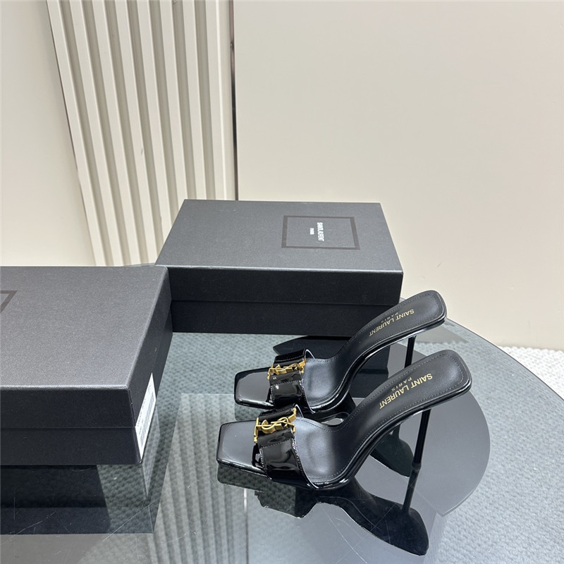 Sa1nt Lau*nt black patent leather square toe babylon mules