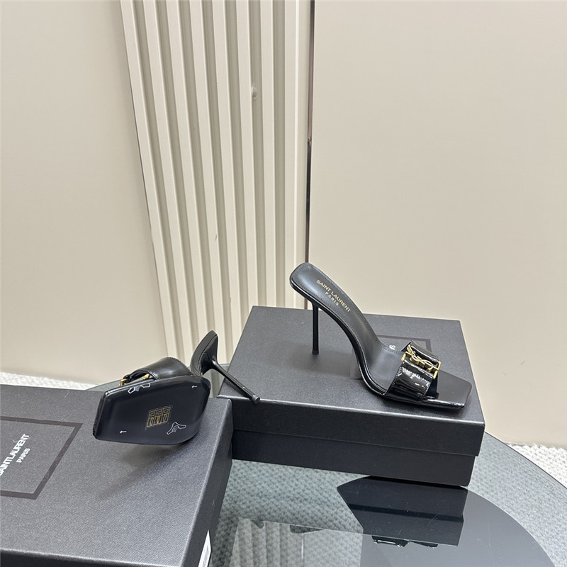 Sa1nt Lau*nt black patent leather square toe babylon mules