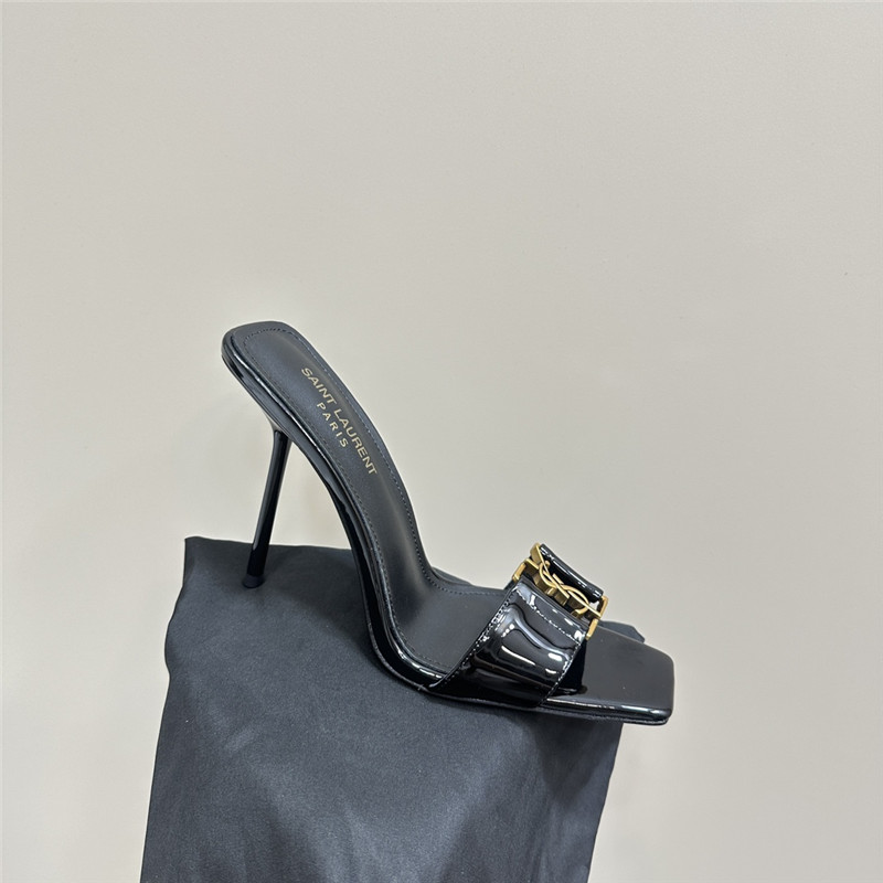 Sa1nt Lau*nt black patent leather square toe babylon mules