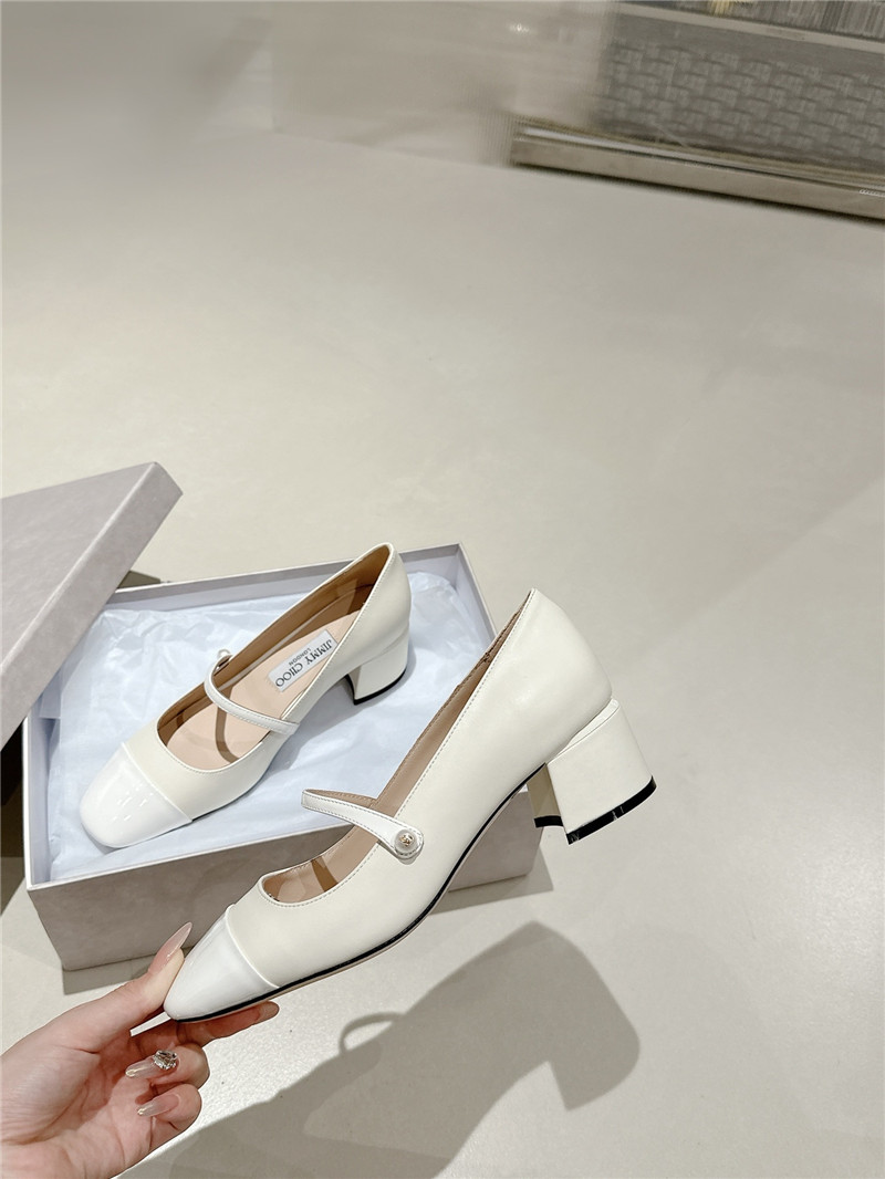 J1m*y Ch00 elisa 45 white nappa and patent leather pumps