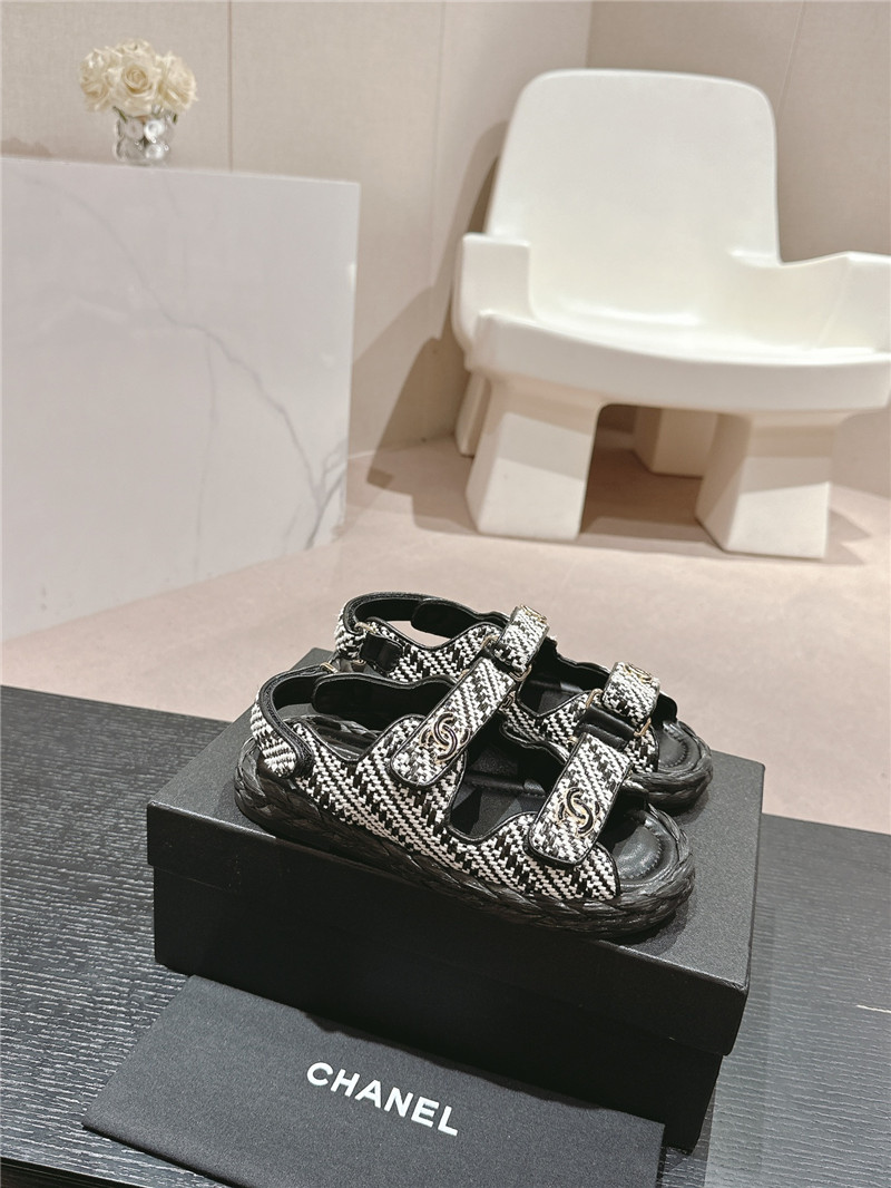 Ch**el crochet velcro straps beach sandals black and white