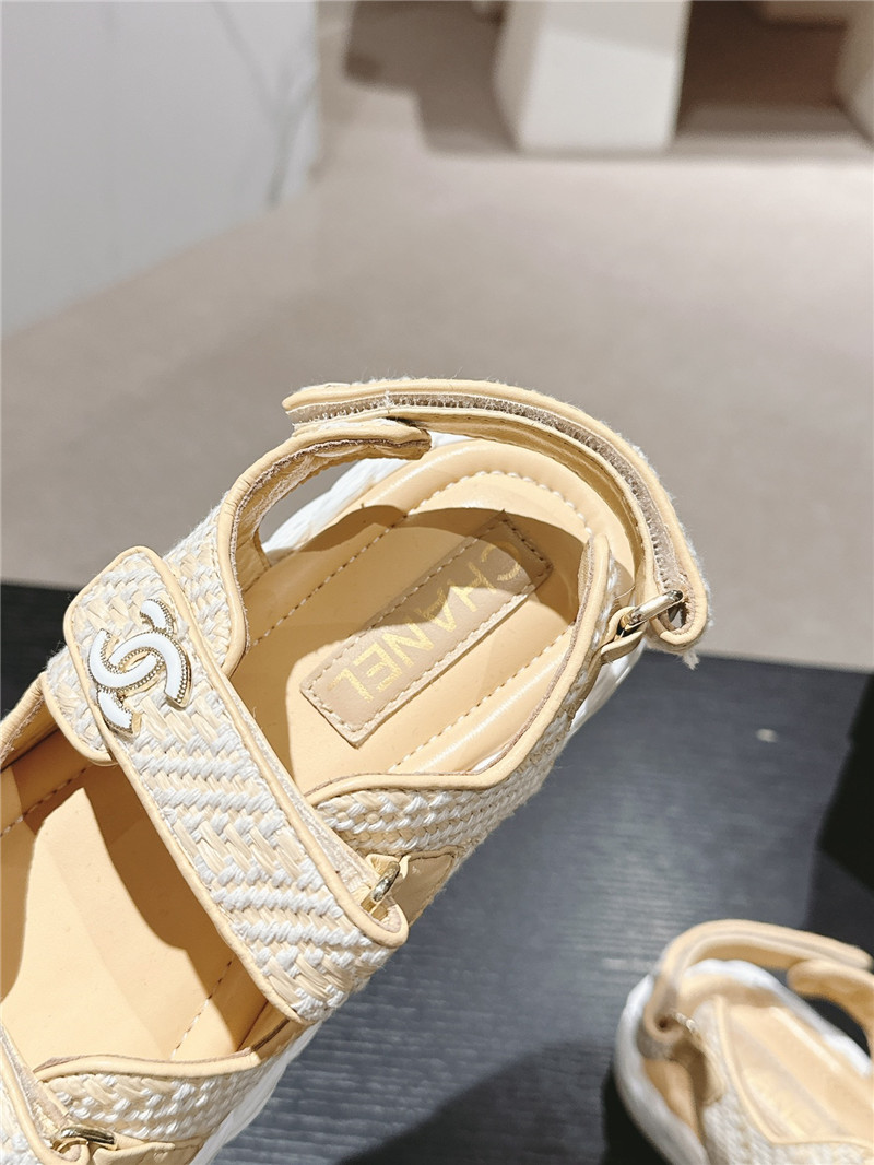 Ch**el crochet velcro straps beach sandals yellow and white