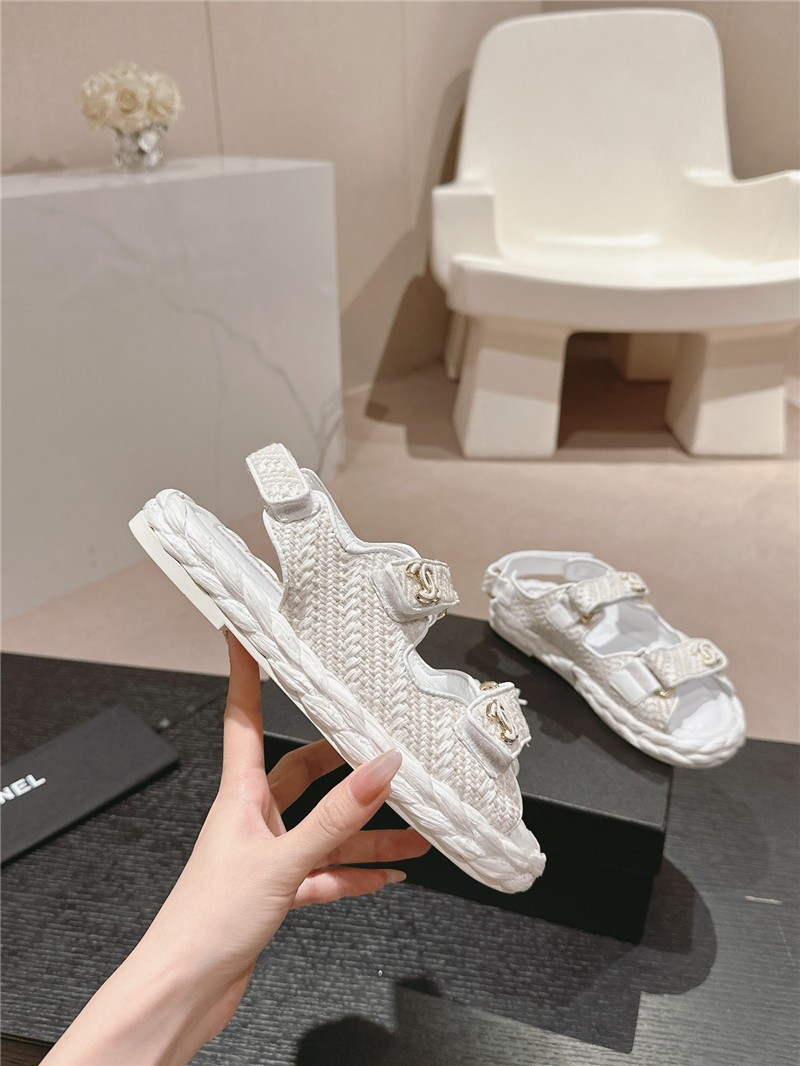 Ch**el crochet velcro straps beach sandals white
