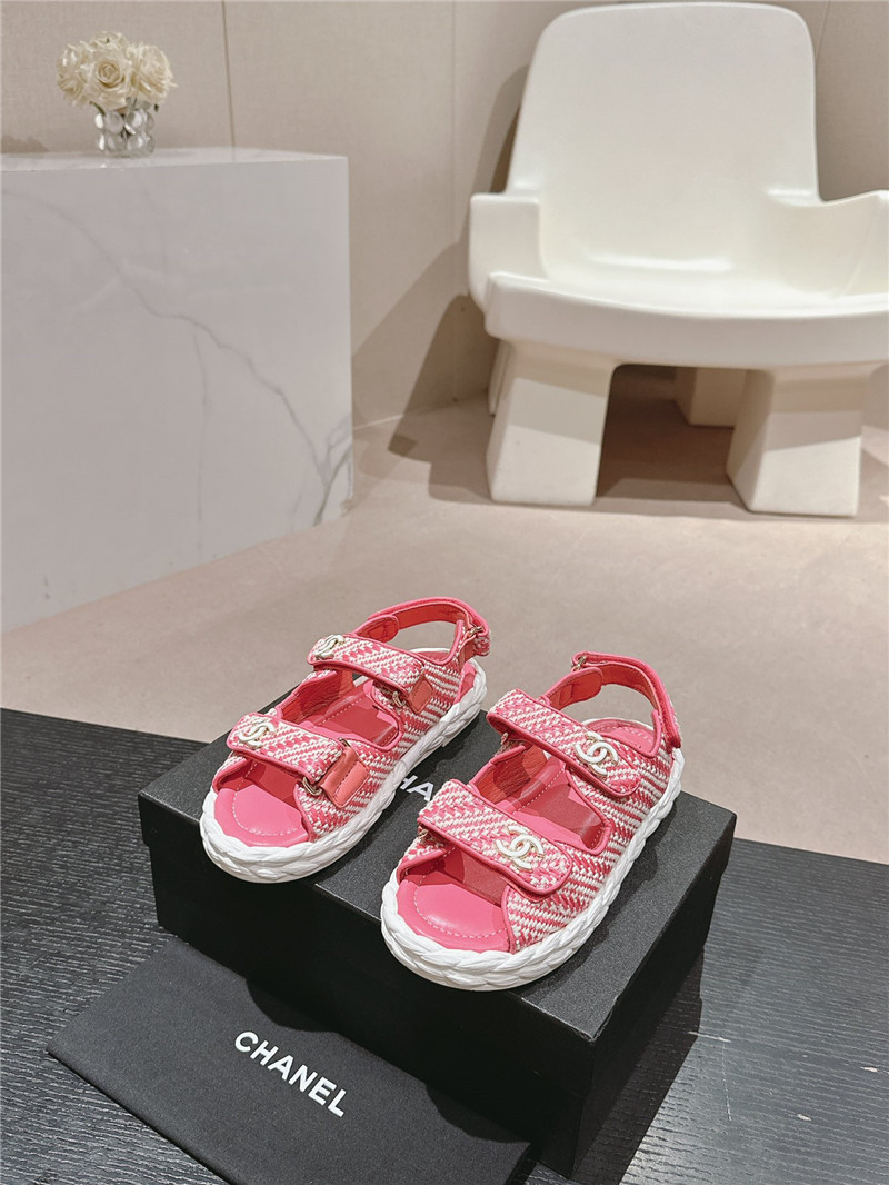 Ch**el crochet velcro straps beach sandals pink and white