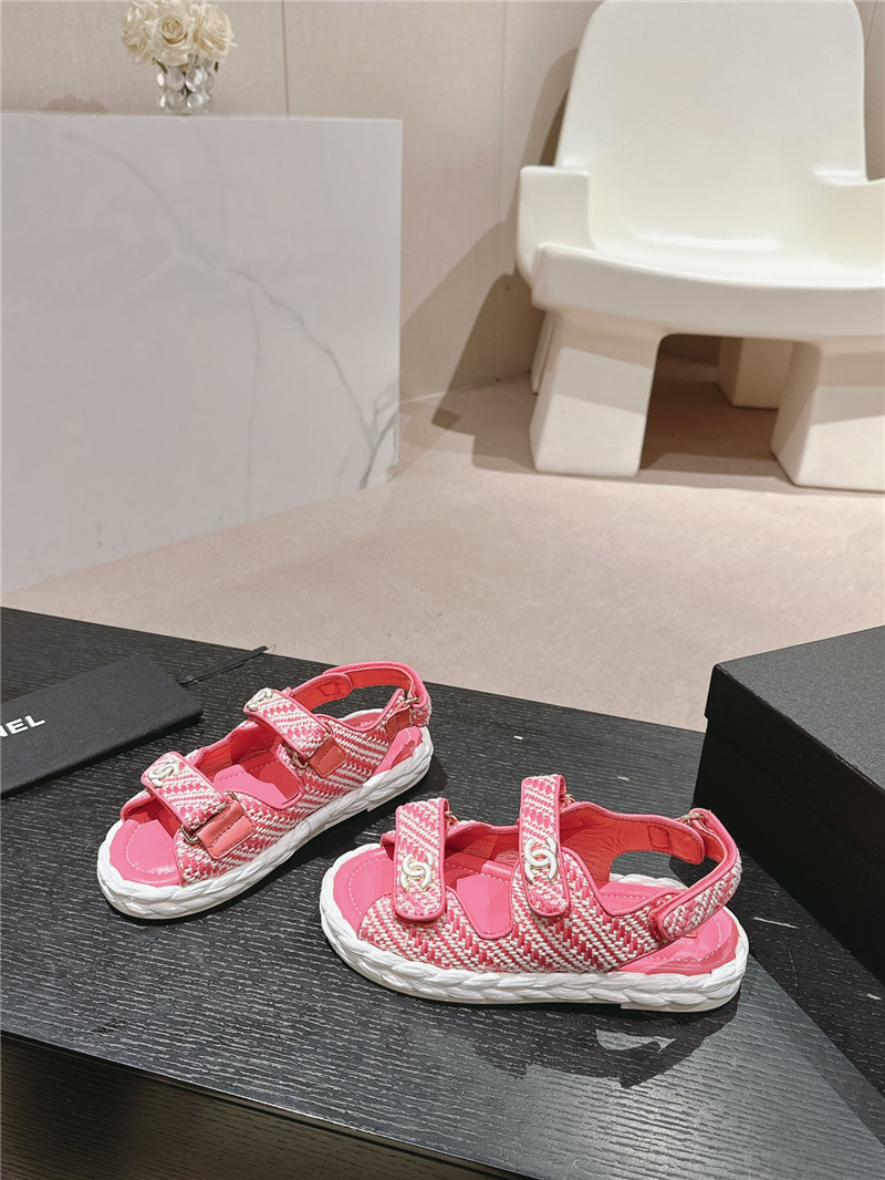 Ch**el crochet velcro straps beach sandals pink and white