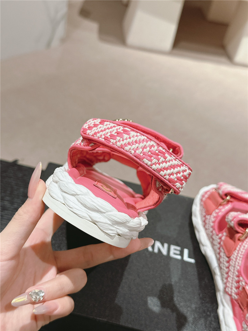 Ch**el crochet velcro straps beach sandals pink and white