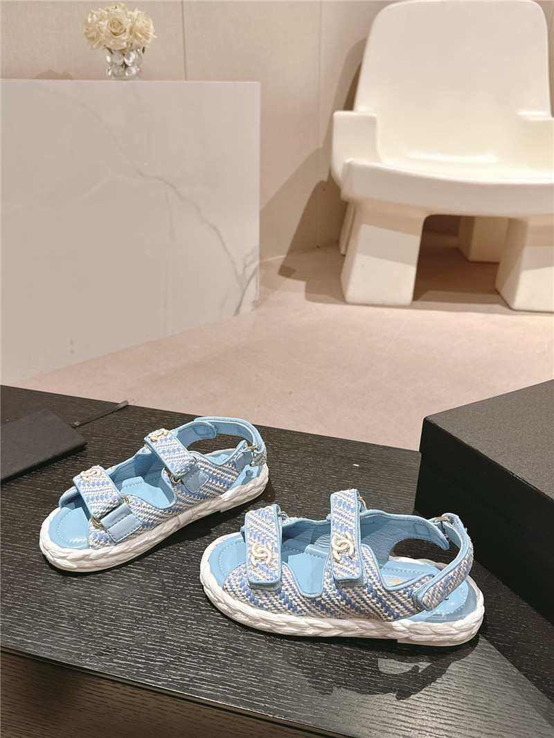 Ch**el crochet velcro straps beach sandals blue and white
