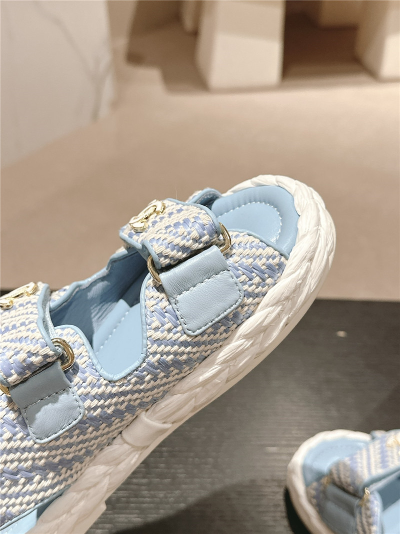 Ch**el crochet velcro straps beach sandals blue and white