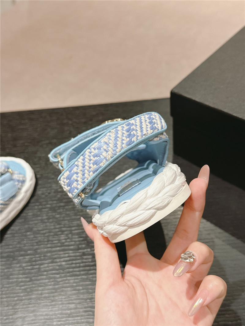 Ch**el crochet velcro straps beach sandals blue and white
