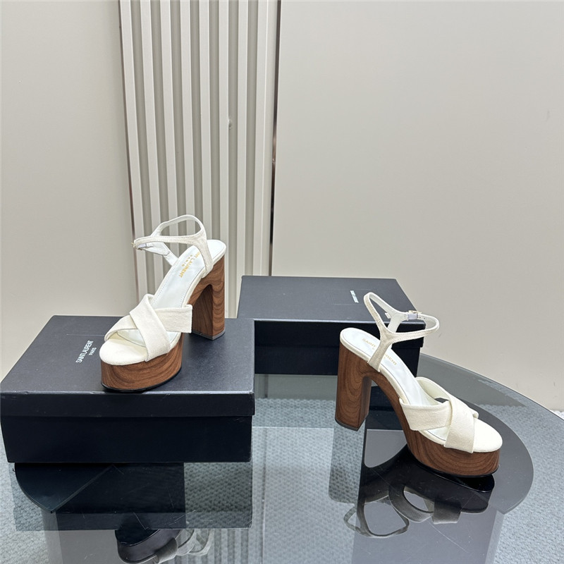Sa1nt Lau*nt white wooden bianca platform sandals