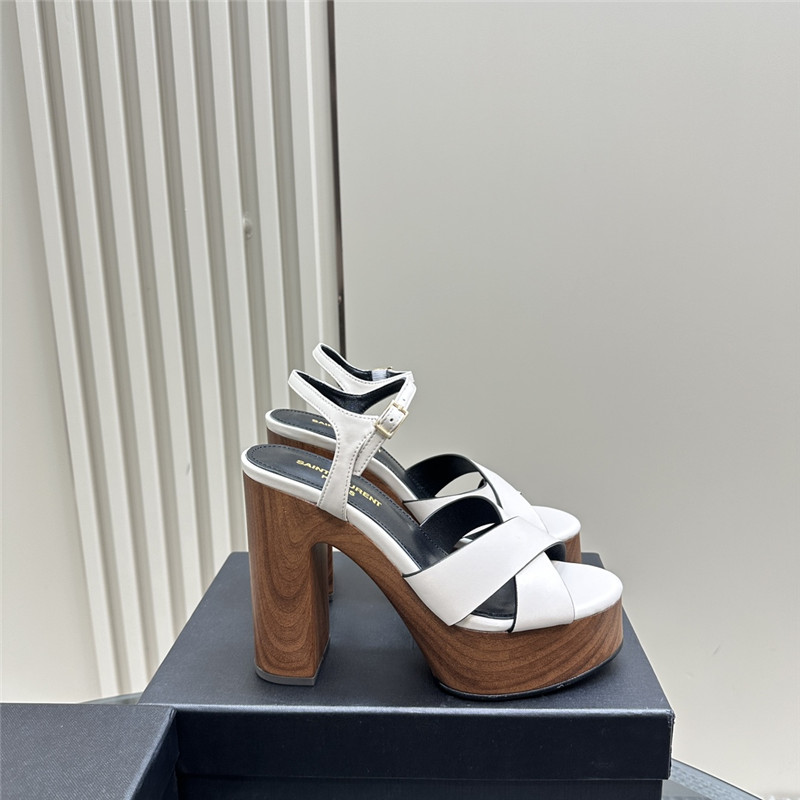 Sa1nt Lau*nt white and black wooden bianca platform sandals