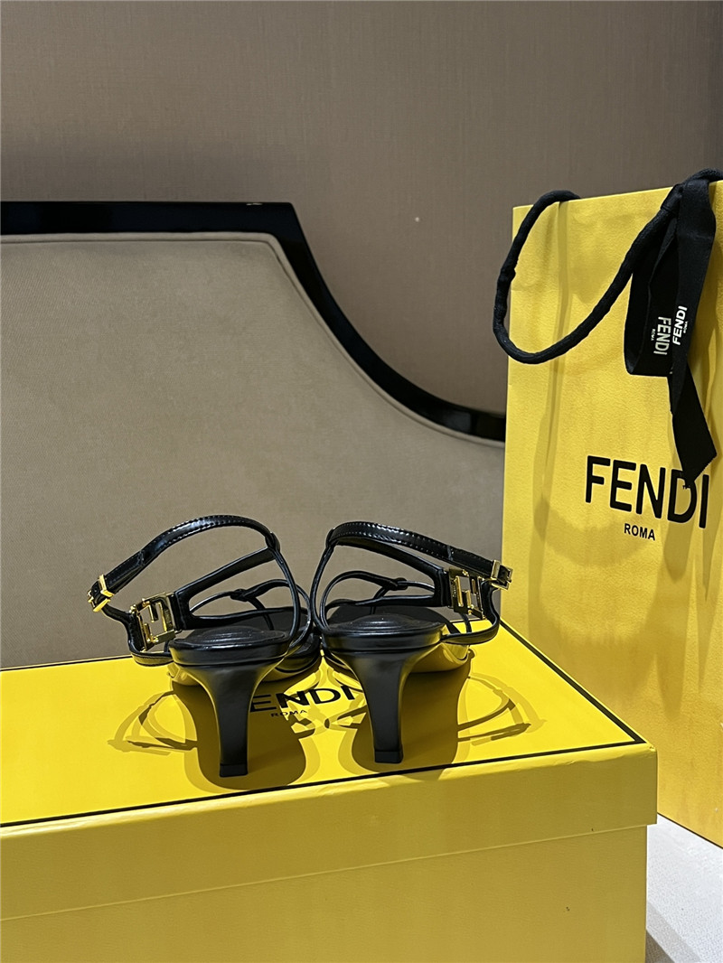 F**di ffold black leather square toe cross strap sandals