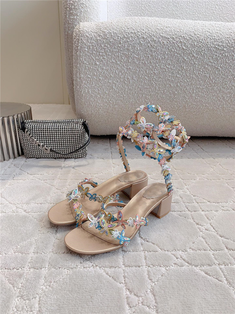 Rene Caovilla Jeweled Eden Nude Chunky Sandal