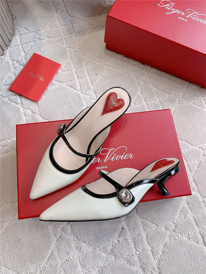 roger u1u1er mary jane virgule mules white and black patent