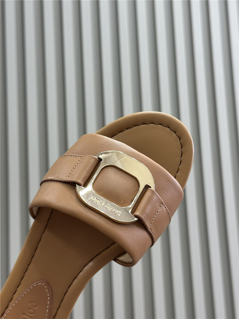Chloé Buckle Strap Slides in Beige Calfskin