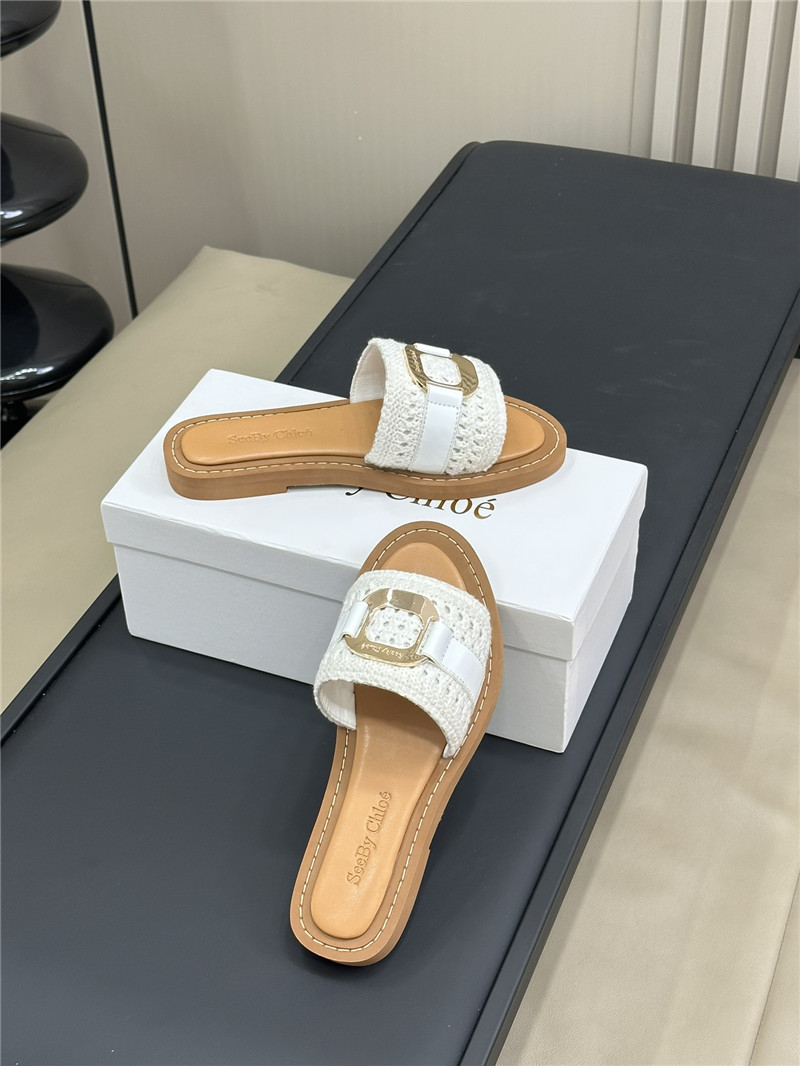 Chloé Crochet Buckle Slides in White and Beige