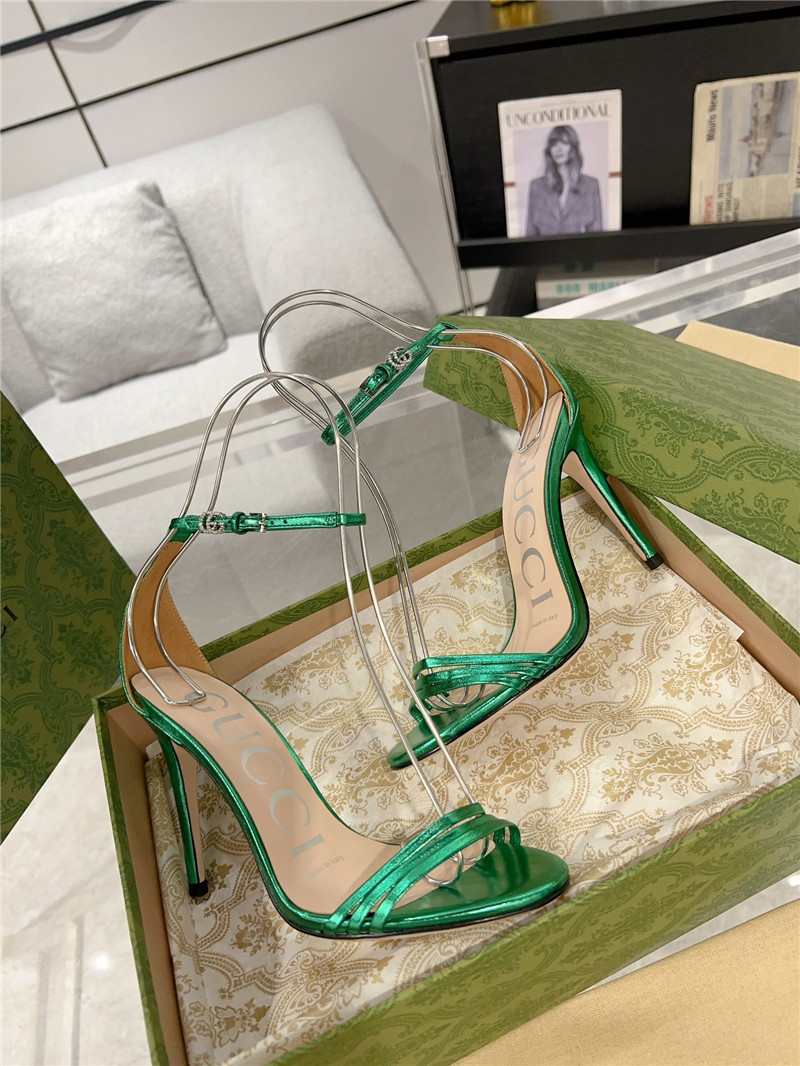Gvc*1 gg green metallic strappy heel sandals
