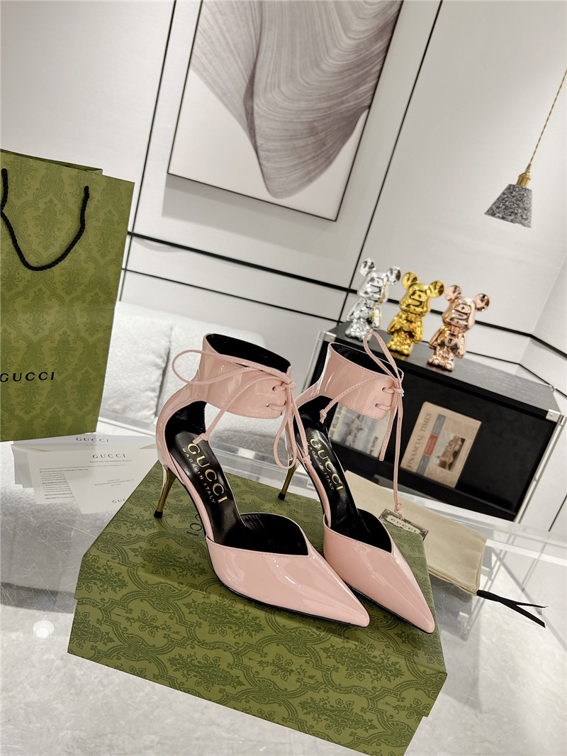 Gvc*1 pink patent leather ankle lace-up heel pumps