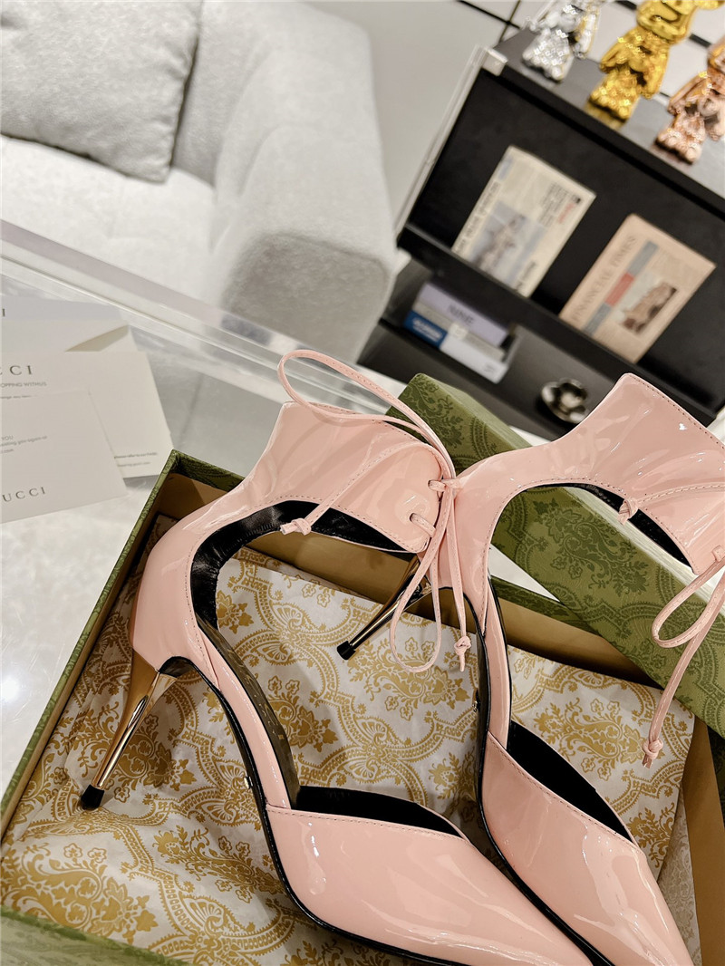 Gvc*1 pink patent leather ankle lace-up heel pumps