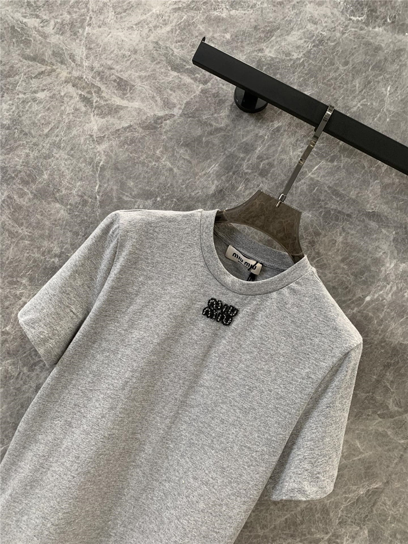 M1um1u beaded letter short-sleeved t-shirt replica clothes