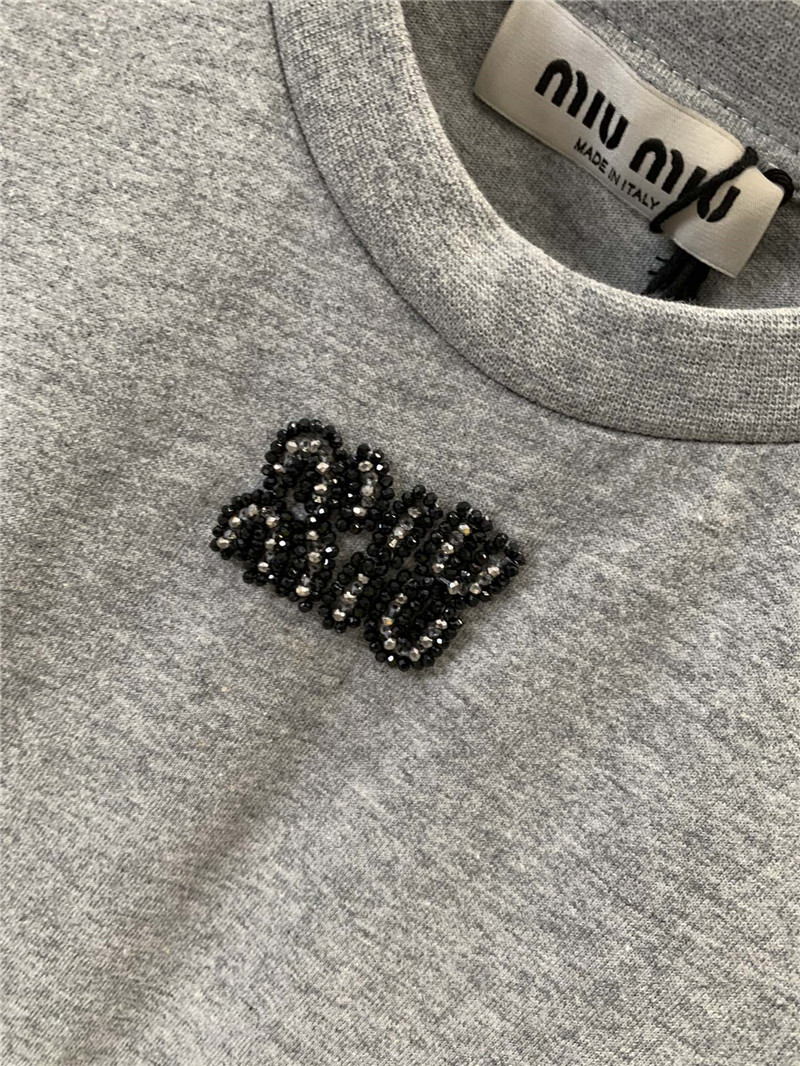 M1um1u beaded letter short-sleeved t-shirt replica clothes