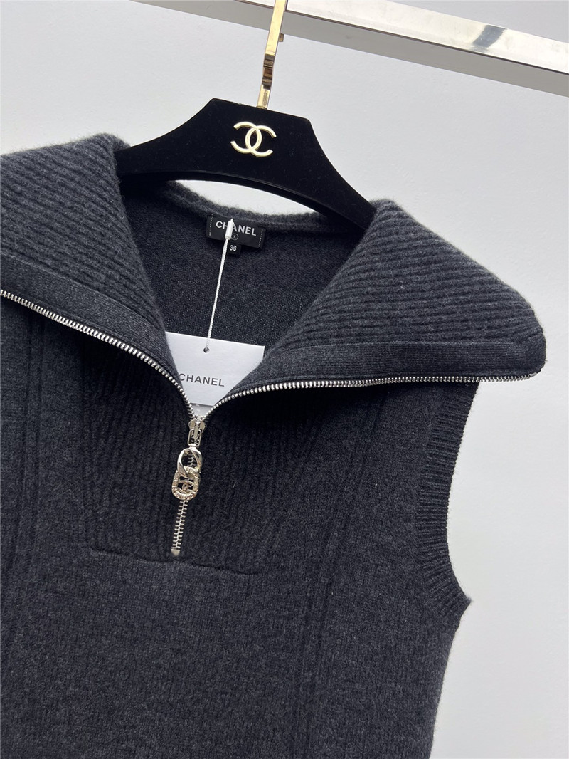 Ch**el lapel zipper cashmere vest replicas clothes