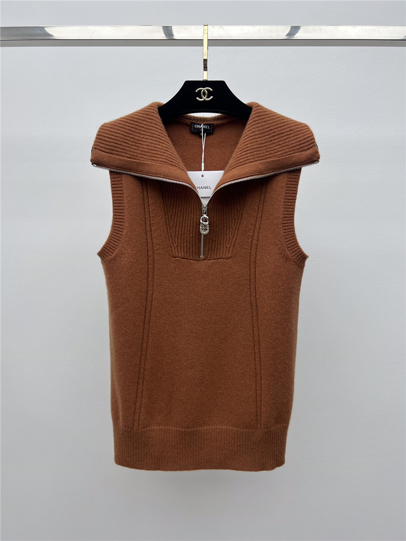 Ch**el lapel zipper cashmere vest replicas clothes