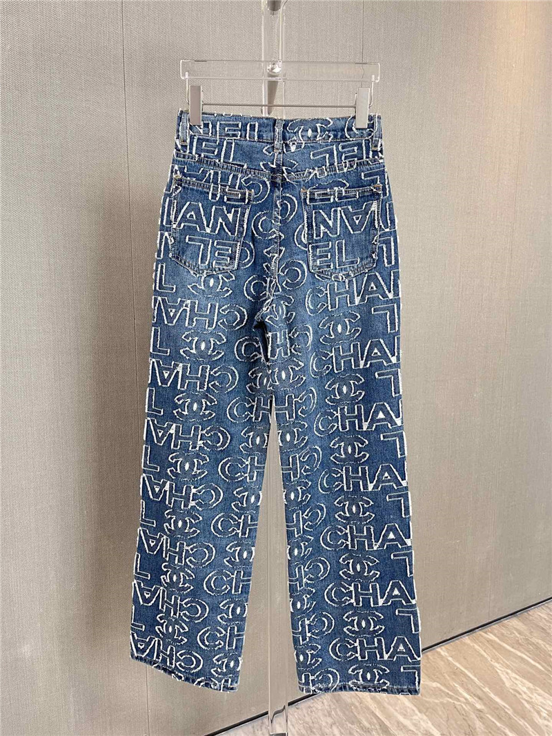 Ch**el patch lettering denim trousers replica clothing