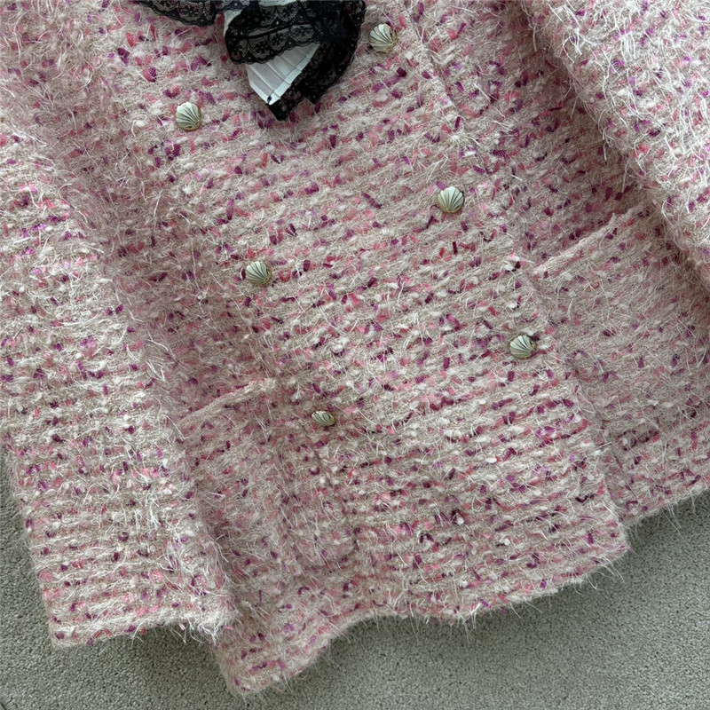Ch**el pink tweed round neck coat replica designer clothes