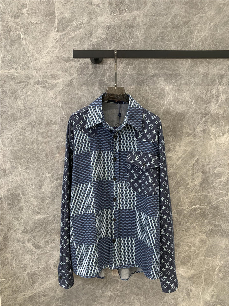l0vis Vvtt0n lv monogram patchwork denim shirt replica clothes