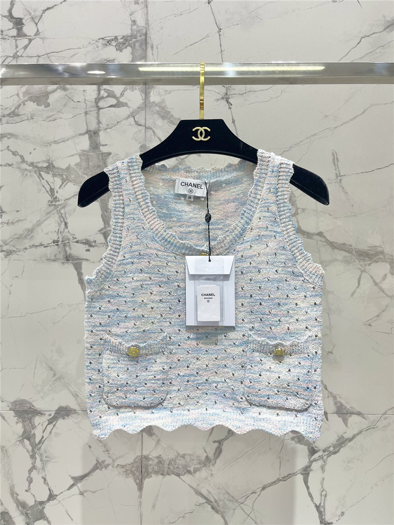 Ch**el colorful yarn lace hollow knitted vest replicas clothes